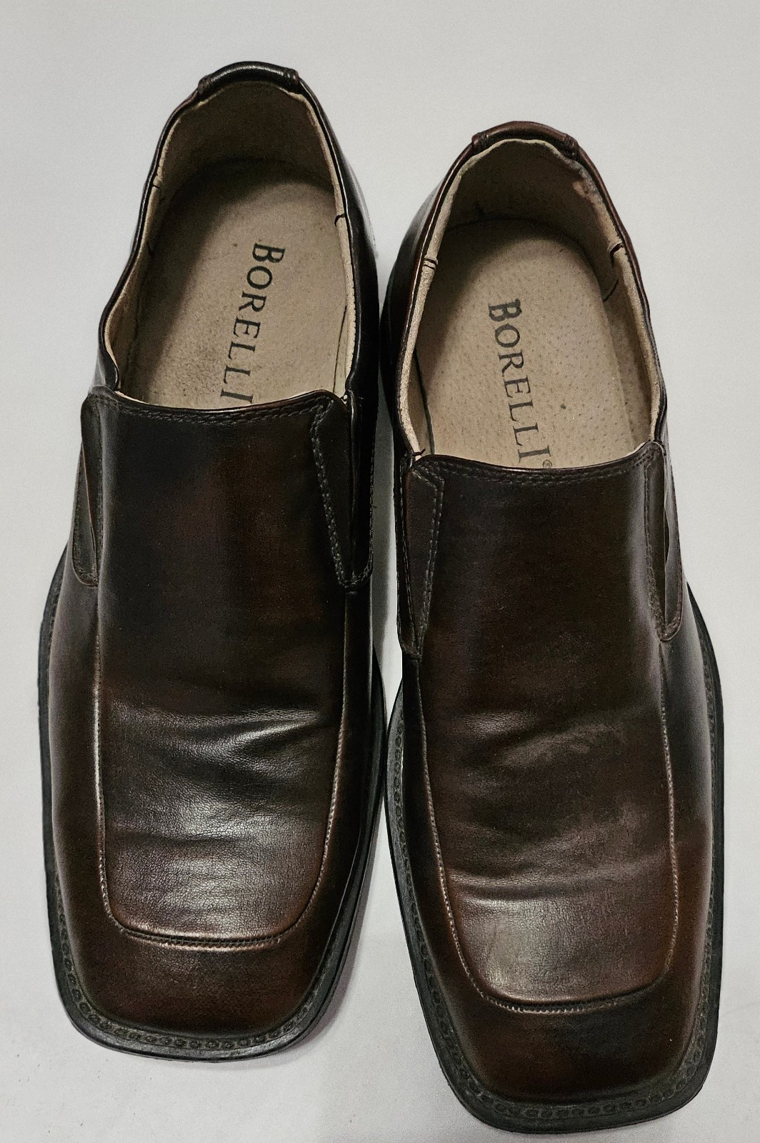 Borelli Matthew Brown Square Toe Loafers Men's Dress Slip-On Shoes 321087 Size 9