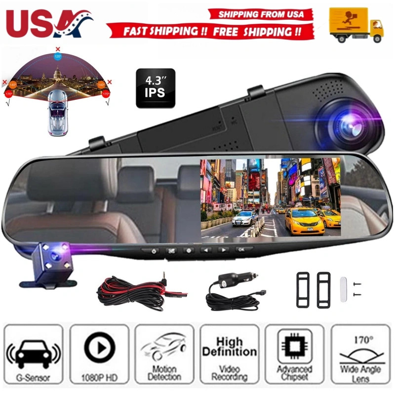 1080P HD Rearview Mirror Car DVR Dual Dash Cam Camera Front Rear Video Recorder