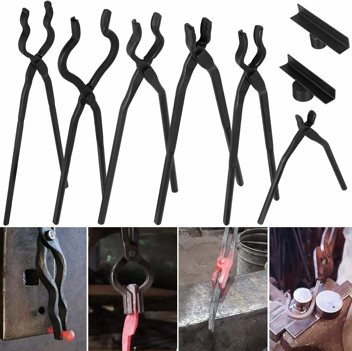 Blacksmith Tongs Set Vise Anvil Forging Tongs Kit Blacksmith Starter Tools 8Pcs