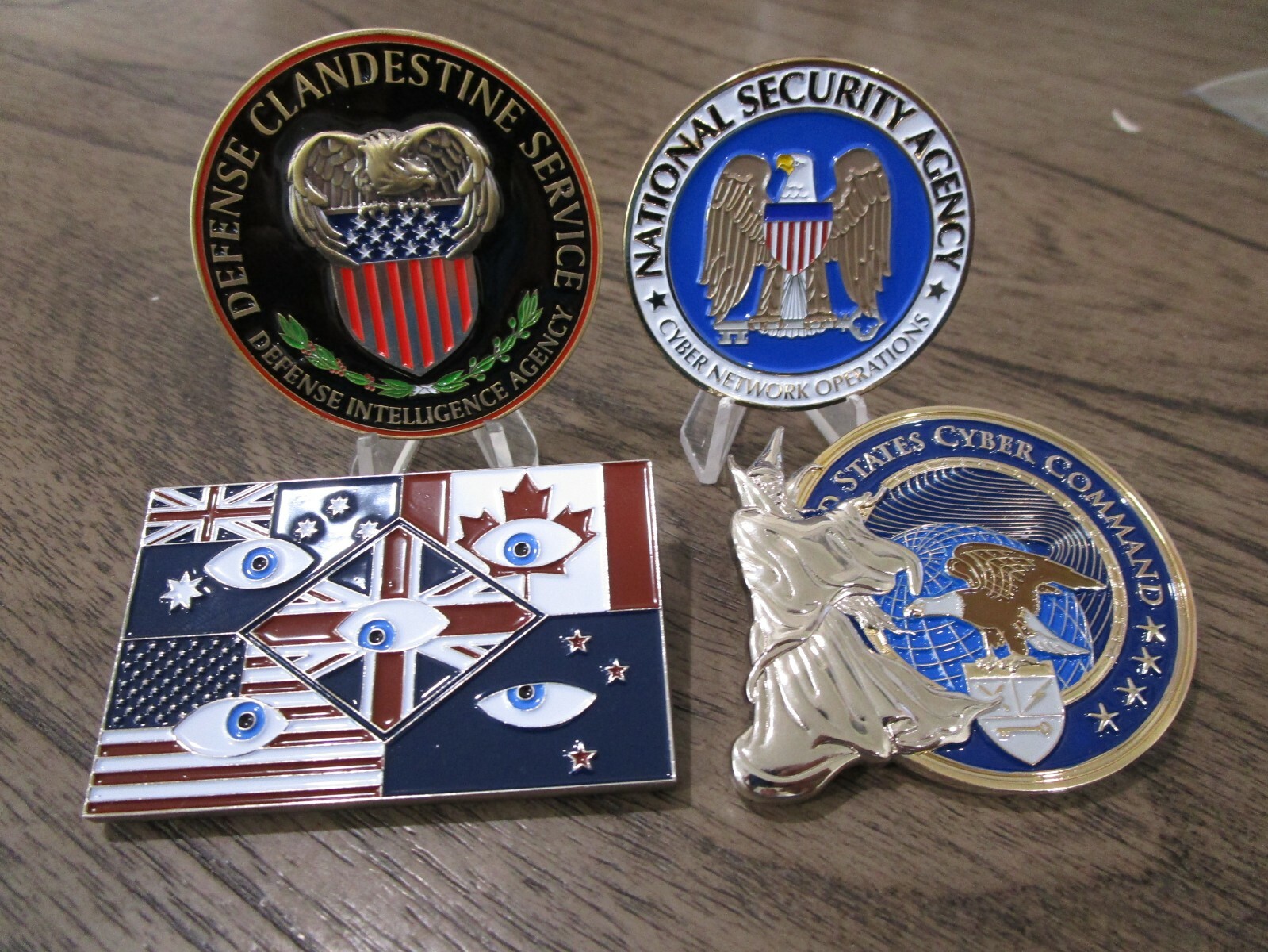 4 Challenge Coins Five Eyes Intelligence CYBERCOM FVEY DIA NSA HUMINT SIGINT IC