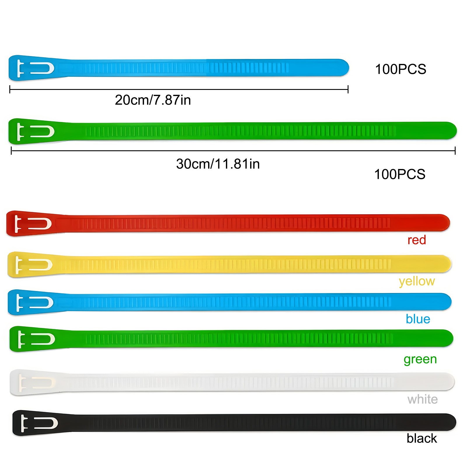 200PCS Reusable Cable Ties Multi-Color Adjustable Zip Straps for Home Office DIY
