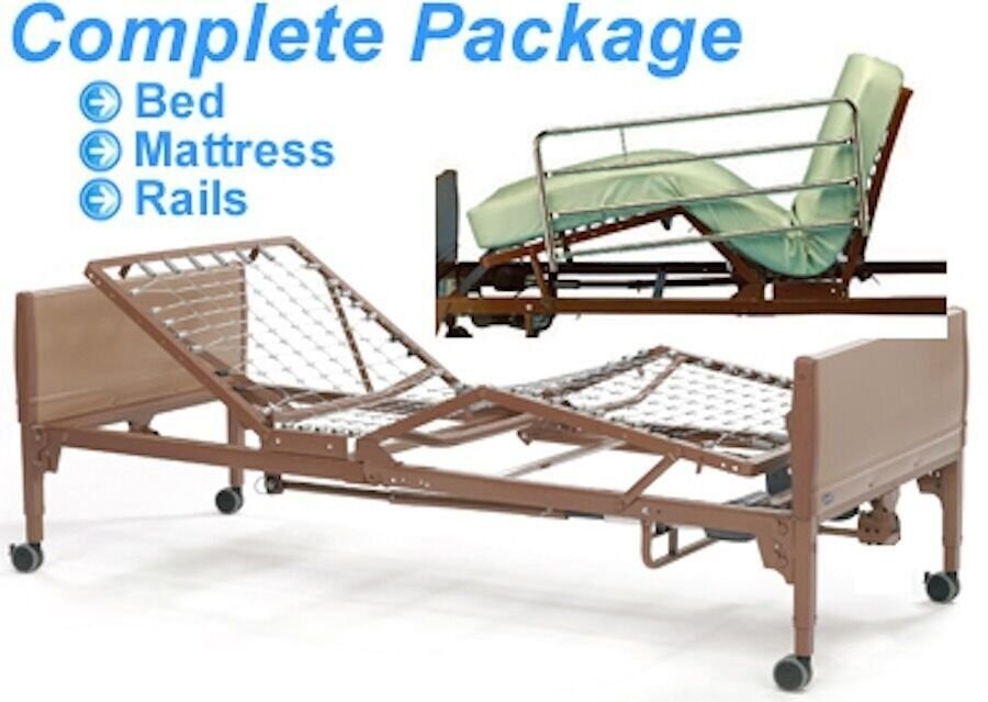 Full Electric Hospital Bed Package, w/FULL Rails & Innerspring Mattress