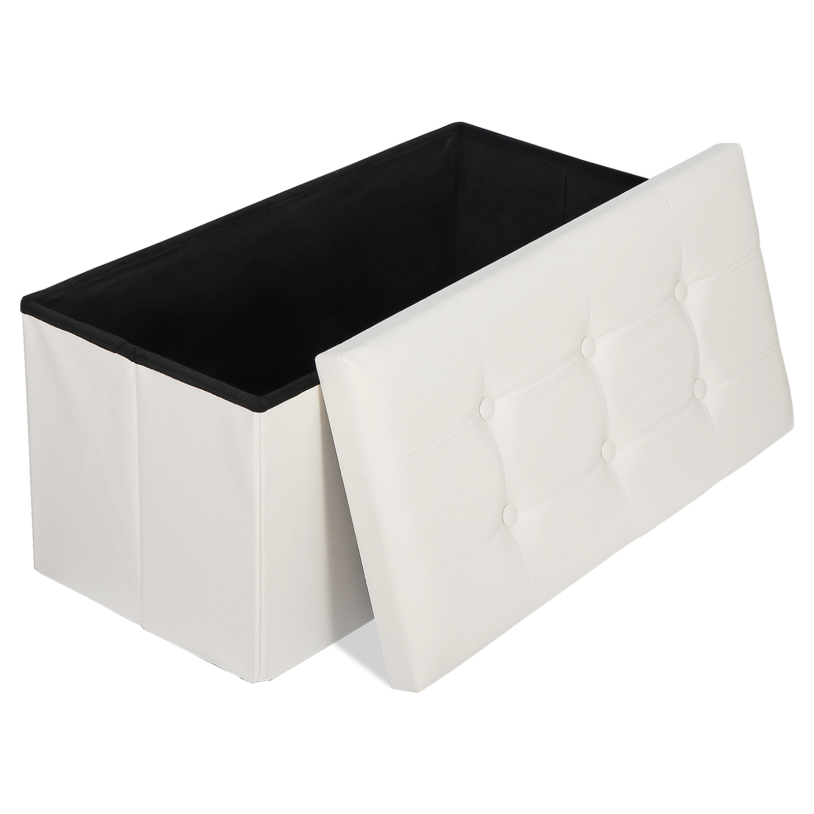 Durable 30" Ottoman Storage Bench Chest Folding Footstool W/Removable Lid Beige