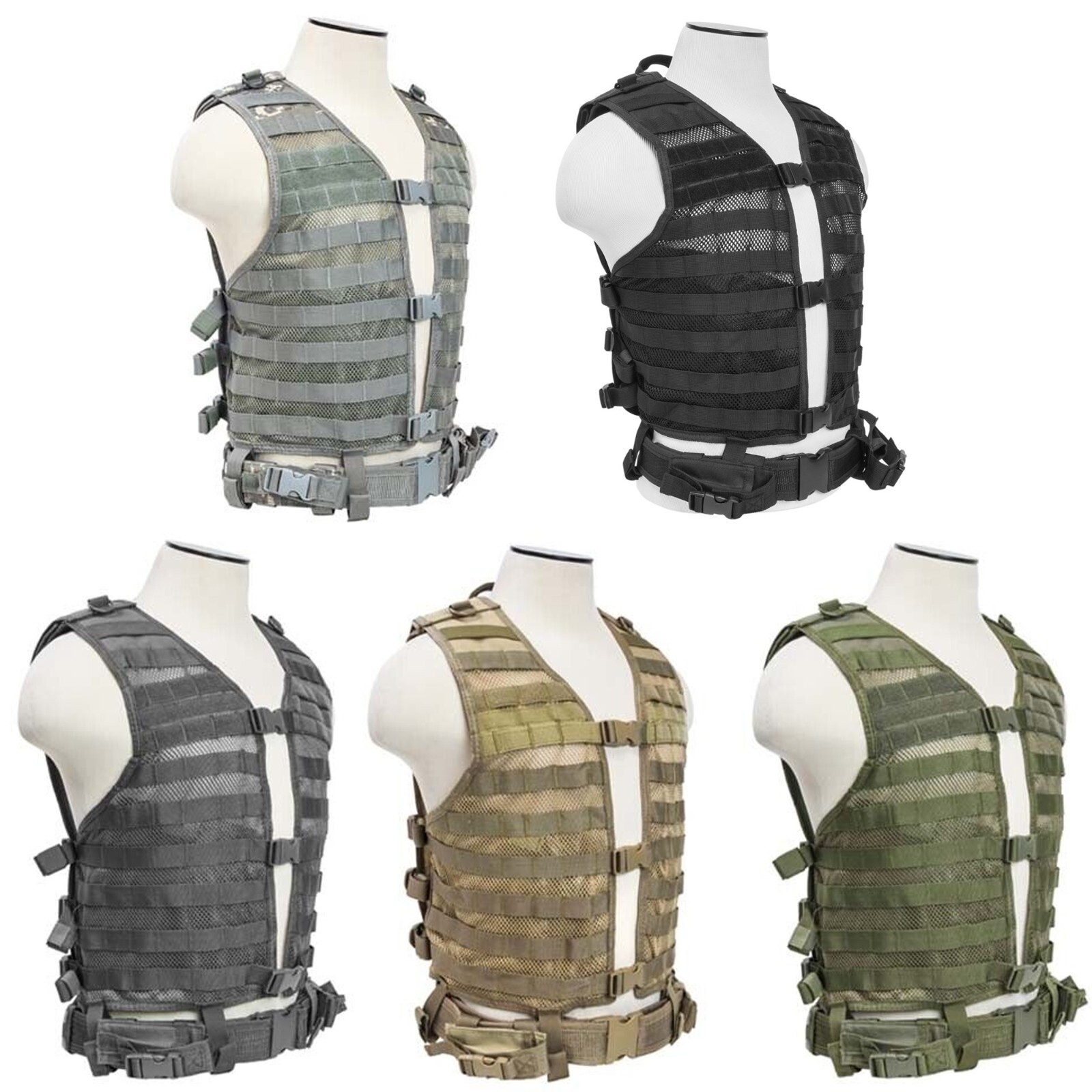 NcSTAR 2915 Modular Mesh Vest MOLLE Tactical Gear Harness Rig w/ Belt M-2XL+