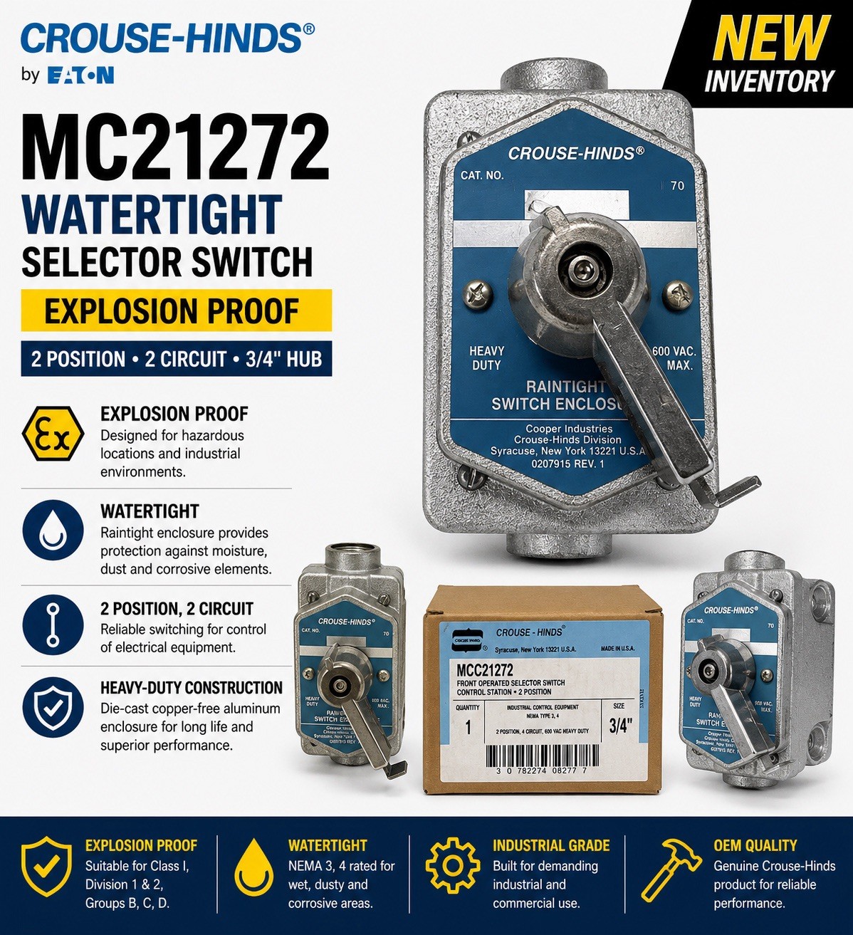 CROUSE-HINDS MC21272 Watertight Selector Switch 2POS2CIR3/4H Explosion Proof