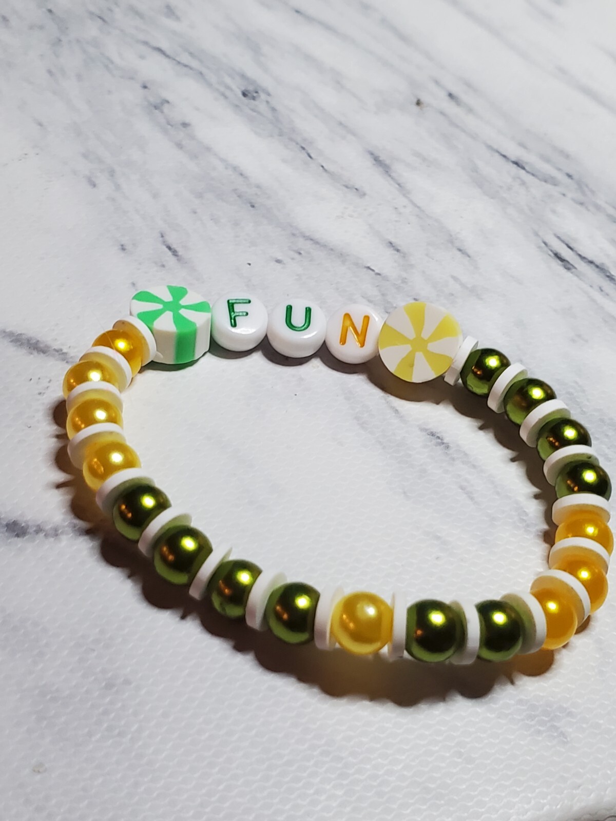 Handmade Kids "Fun" Beaded Bracelet  Green & Yellow