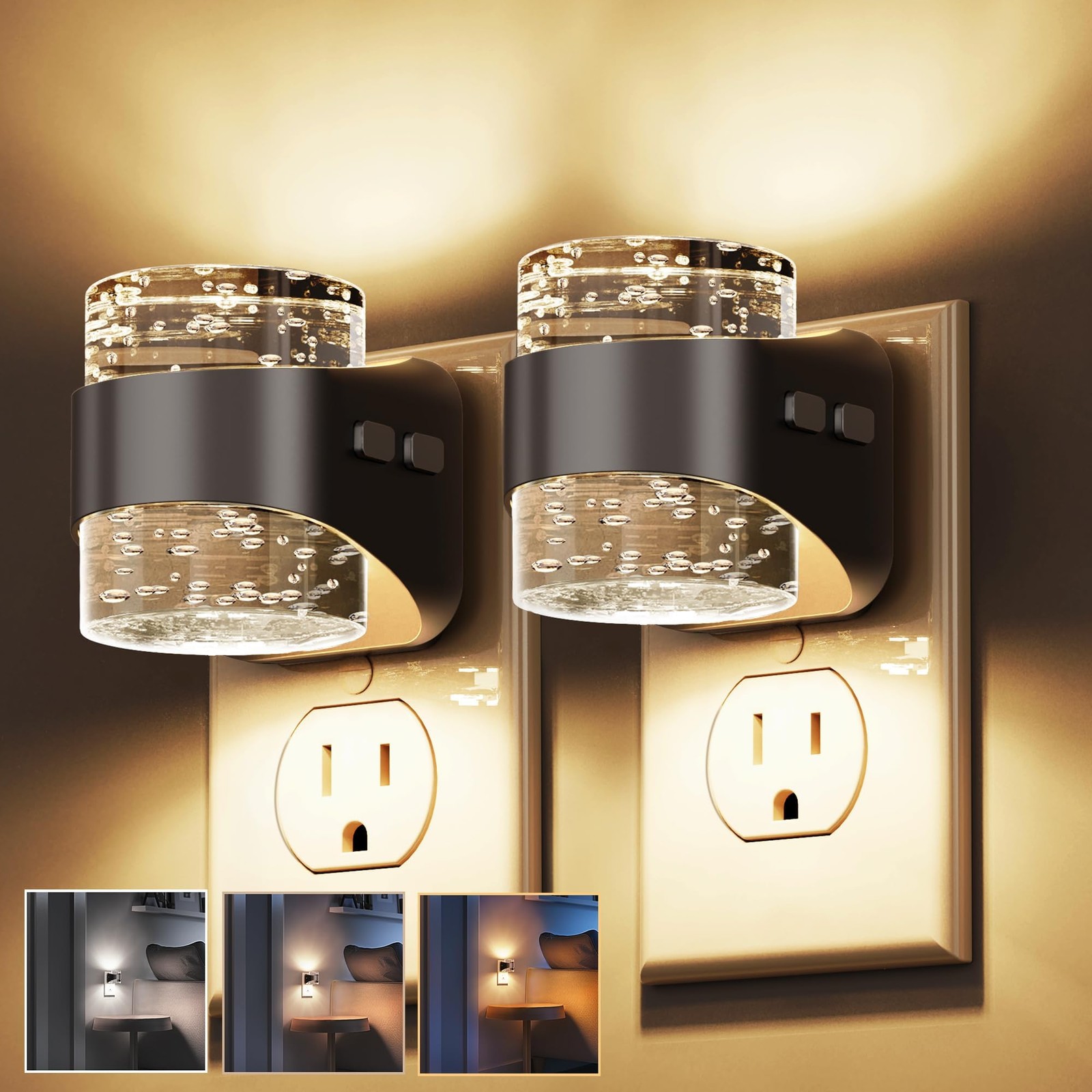 Night Light, Bubble Night Lights Plug into Wall,2 Pack 3000K/4000k/5000K Adju...