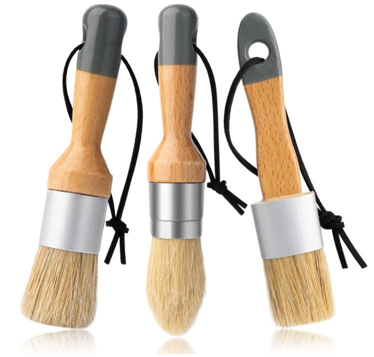 Set 3 brochas de cerdas naturales para pintura a la tiza, cera y acrílico.
