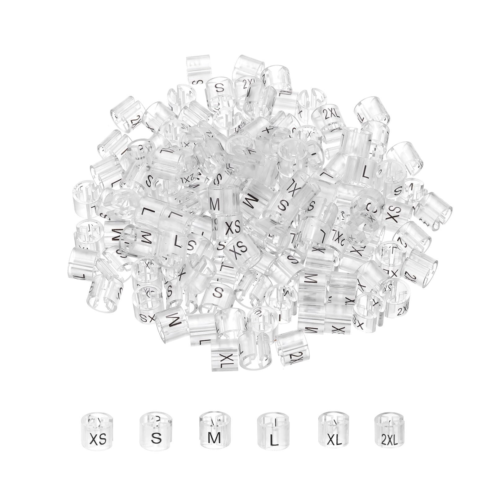 150 PCS Transparent Clothes Hanger Size Markers XS-2XL for 3mm Rods Coding