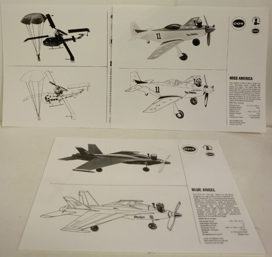 Lot of 3 Cox Hobbies Black & White Photographs Sky Jumper Blue Angel Miss Americ