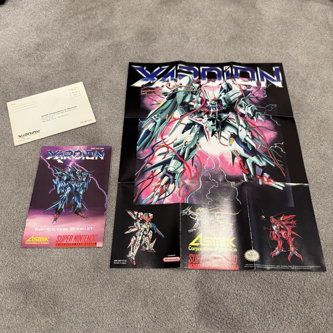 Asmik Xardion Nintendo SNES Original English Manual w/ Poster & Inserts