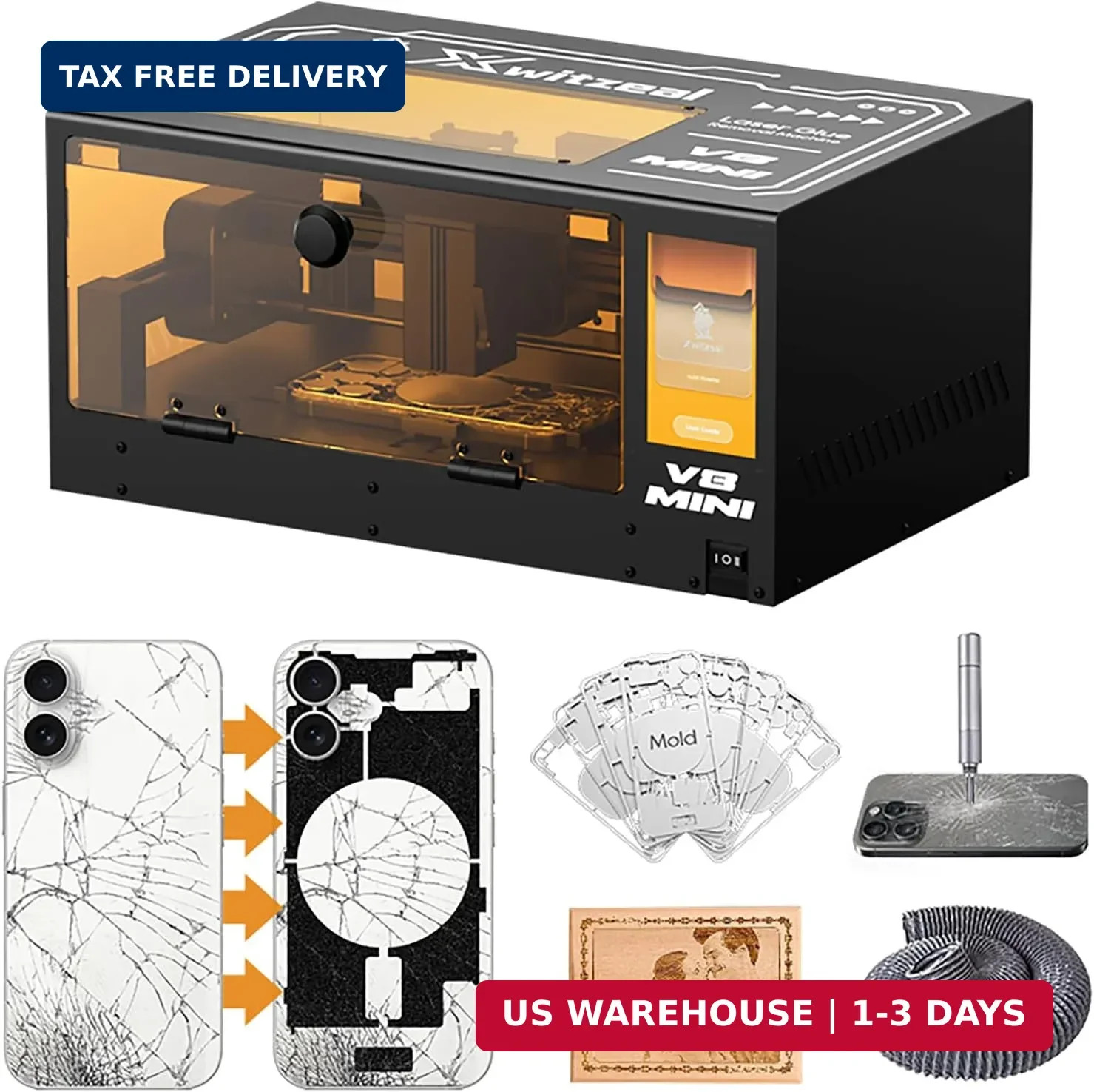 V8MINI Laser Machine iPhone 8-17 Back Glass Repair 2in1 Engraving