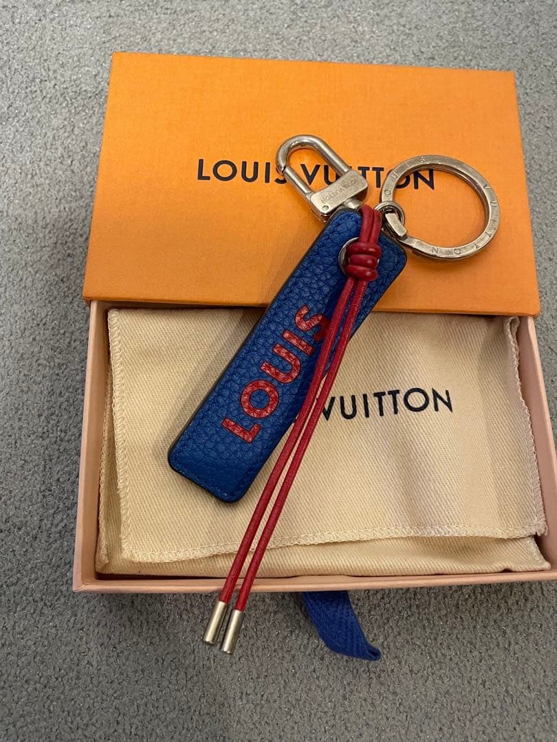 Louis Vuitton Logo Leather Bag Charm Key Holder Keyring Blue Red M64172 w/Box