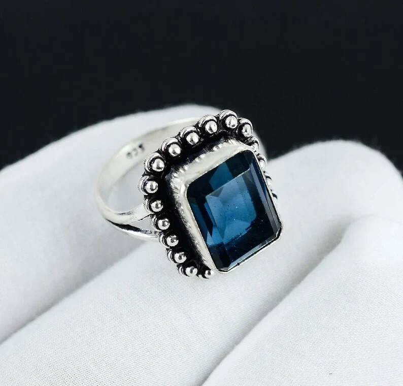 Blue Onyx Solid 925 Sterling Silver Statement Handmade Women Ring All Size M1052