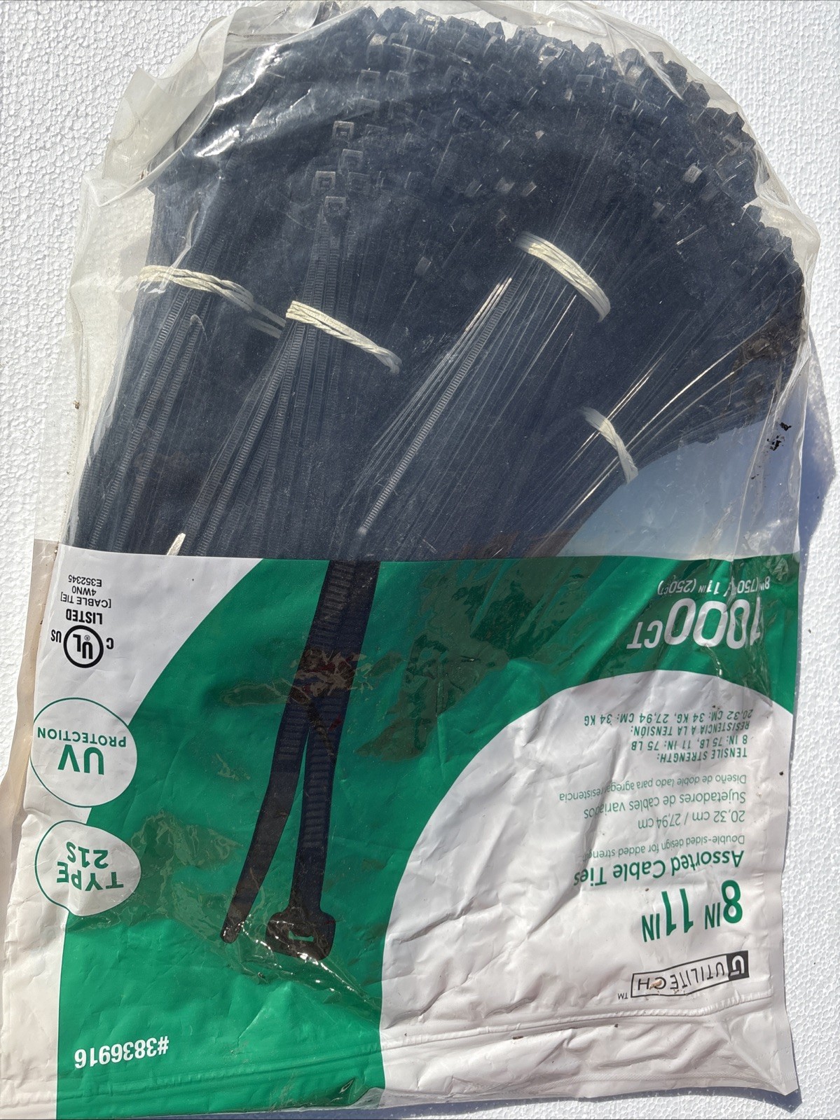 1000 Cable Ties 8" 750ct N 11” 250 Ct 75lb , UV Protection, Outdoor New In Box