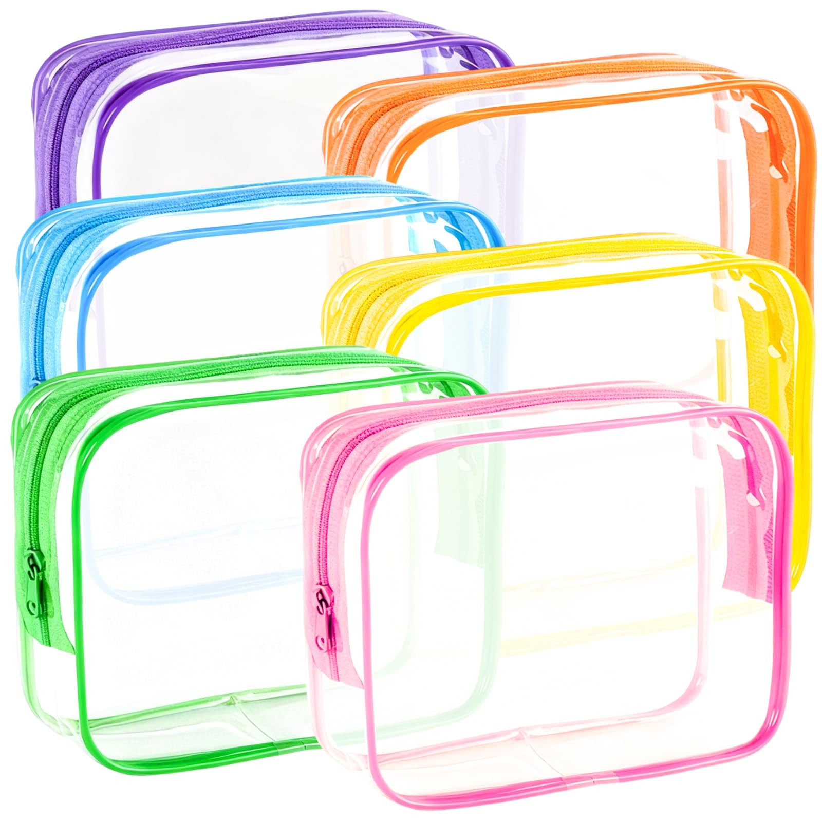YOQIVEXU 6 Pieces Clear Makeup Bags Bulk, TSA Approved Toiletry 6 Multicolor