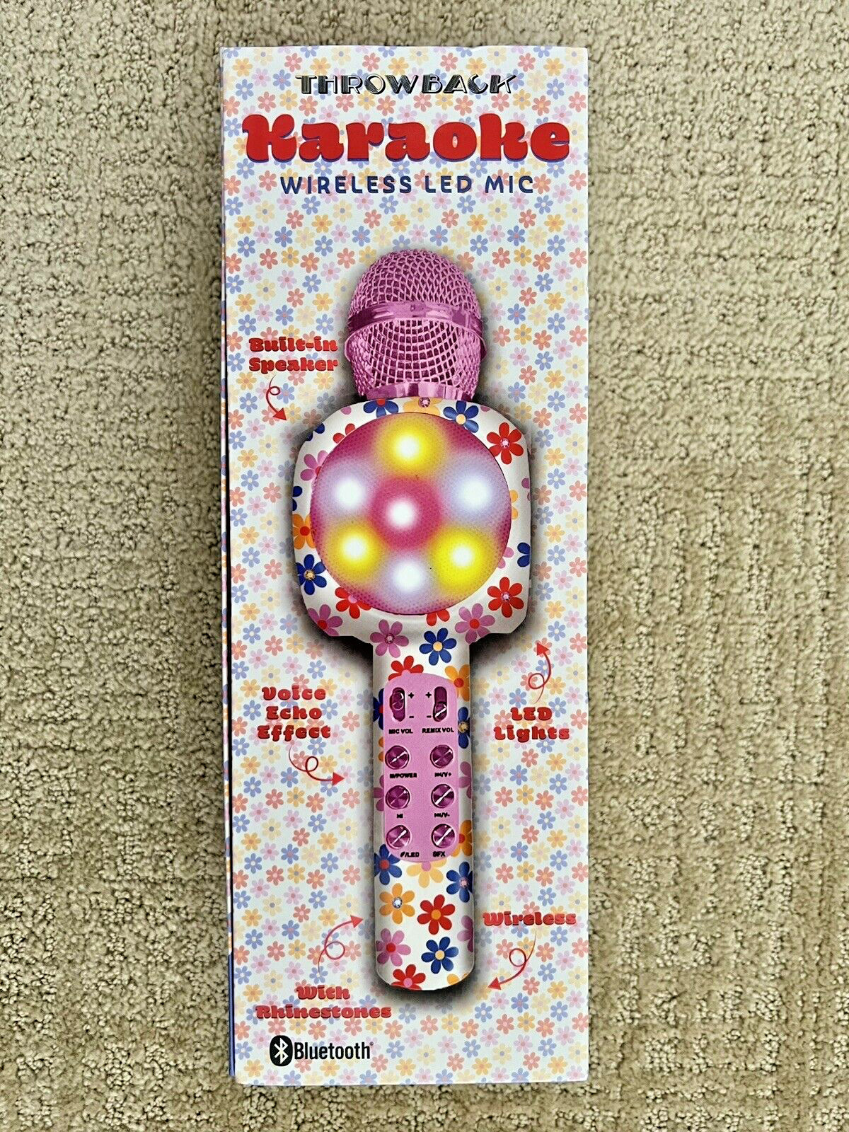 Throwback Karaoke Wireless Bluetooth MIC, Colorful LED Lights, NEW IN BOX
