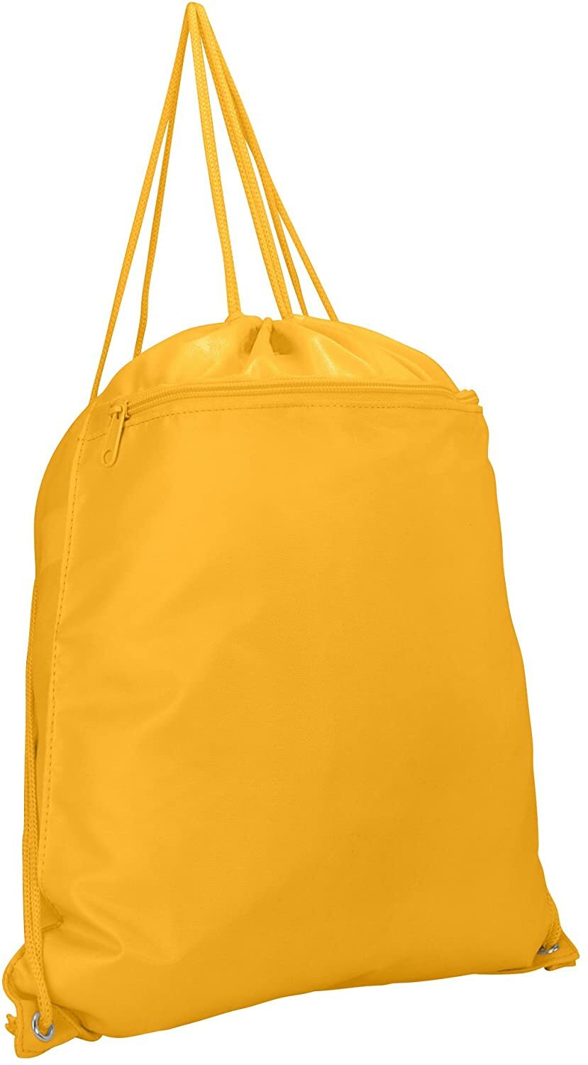 DALIX Drawstring Backpack Tote Sock Sack Pack with Zipper Front Pocket in Yellow
