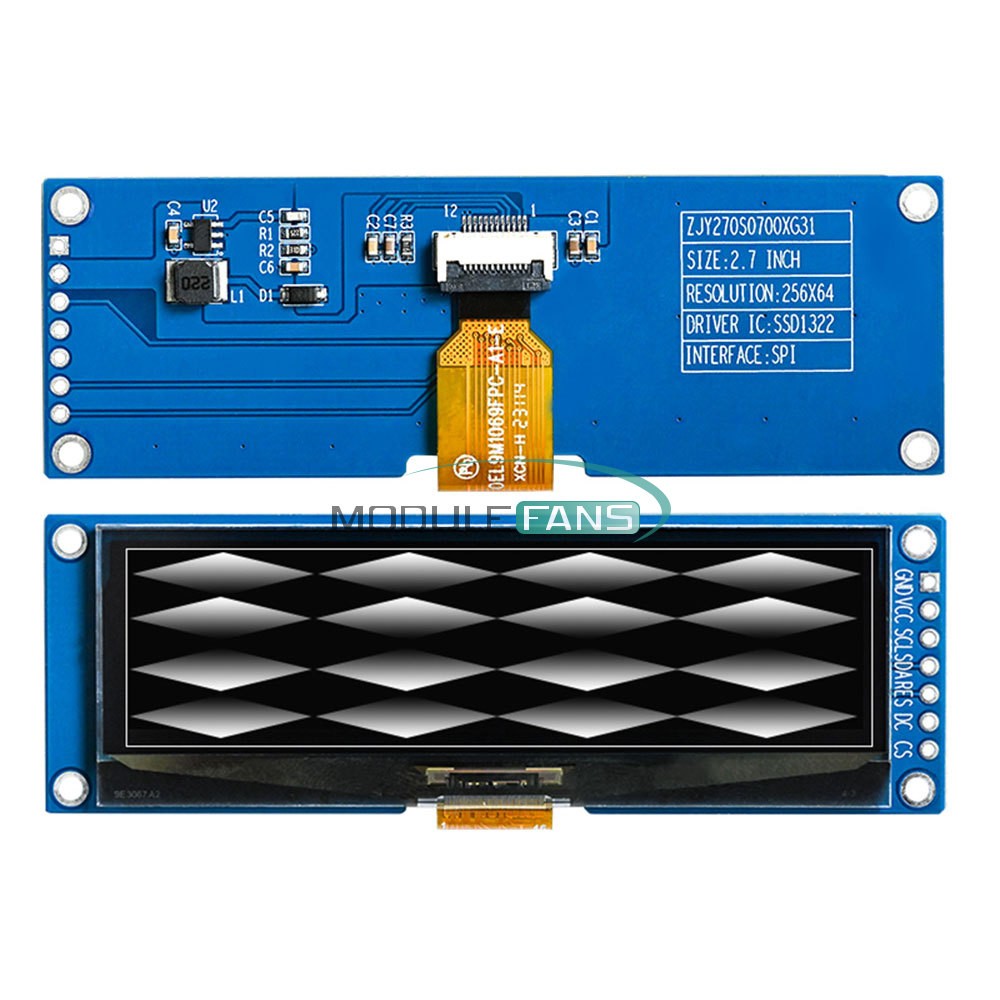 2.7" OLED Monochrome White Display Screen Module SSD1322 256x64 SPI  SSD1322