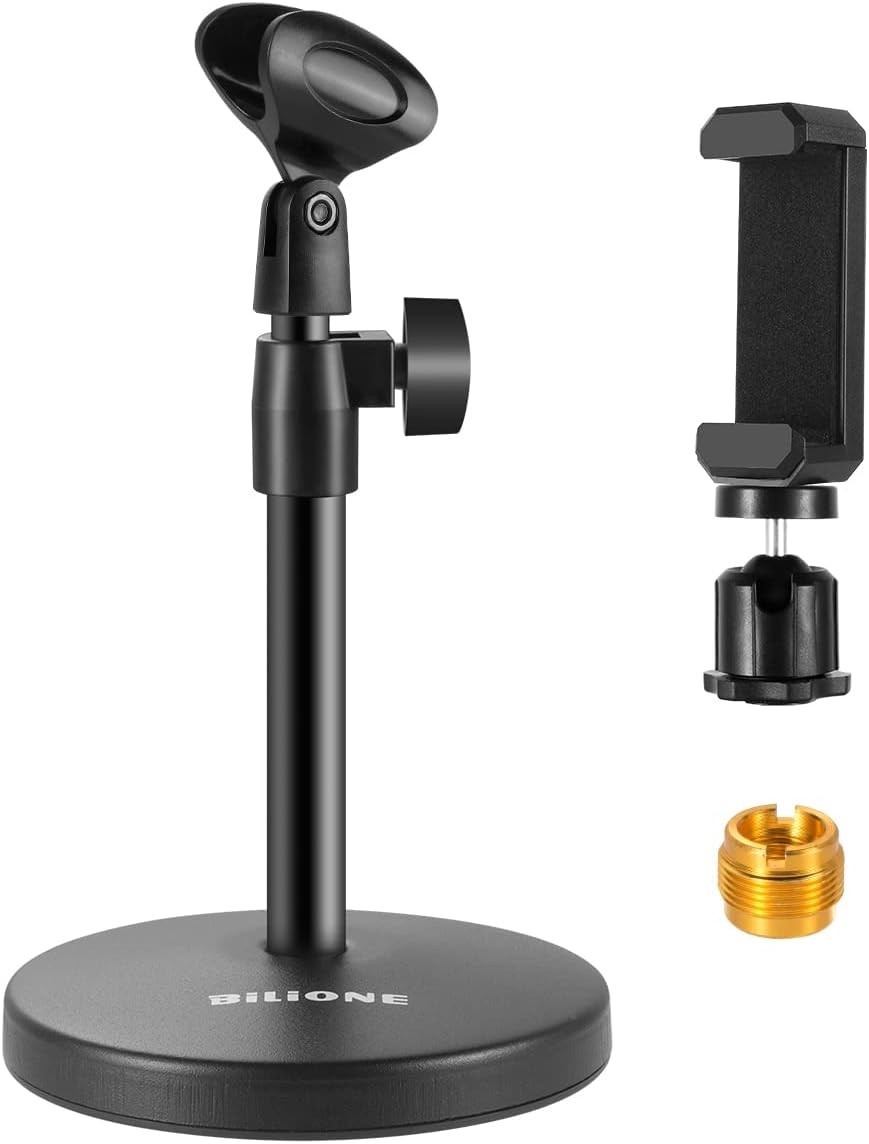 Versatile 3-in-1 Microphone Stand and Cell Phone Holder - Easy Height Adjustment