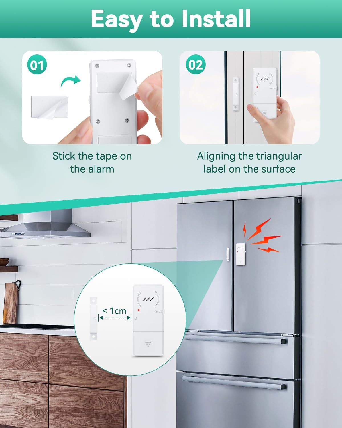HAPYTHDA Freezer Door Alarm 60s Delay, 0.3in Ultra Thin white
