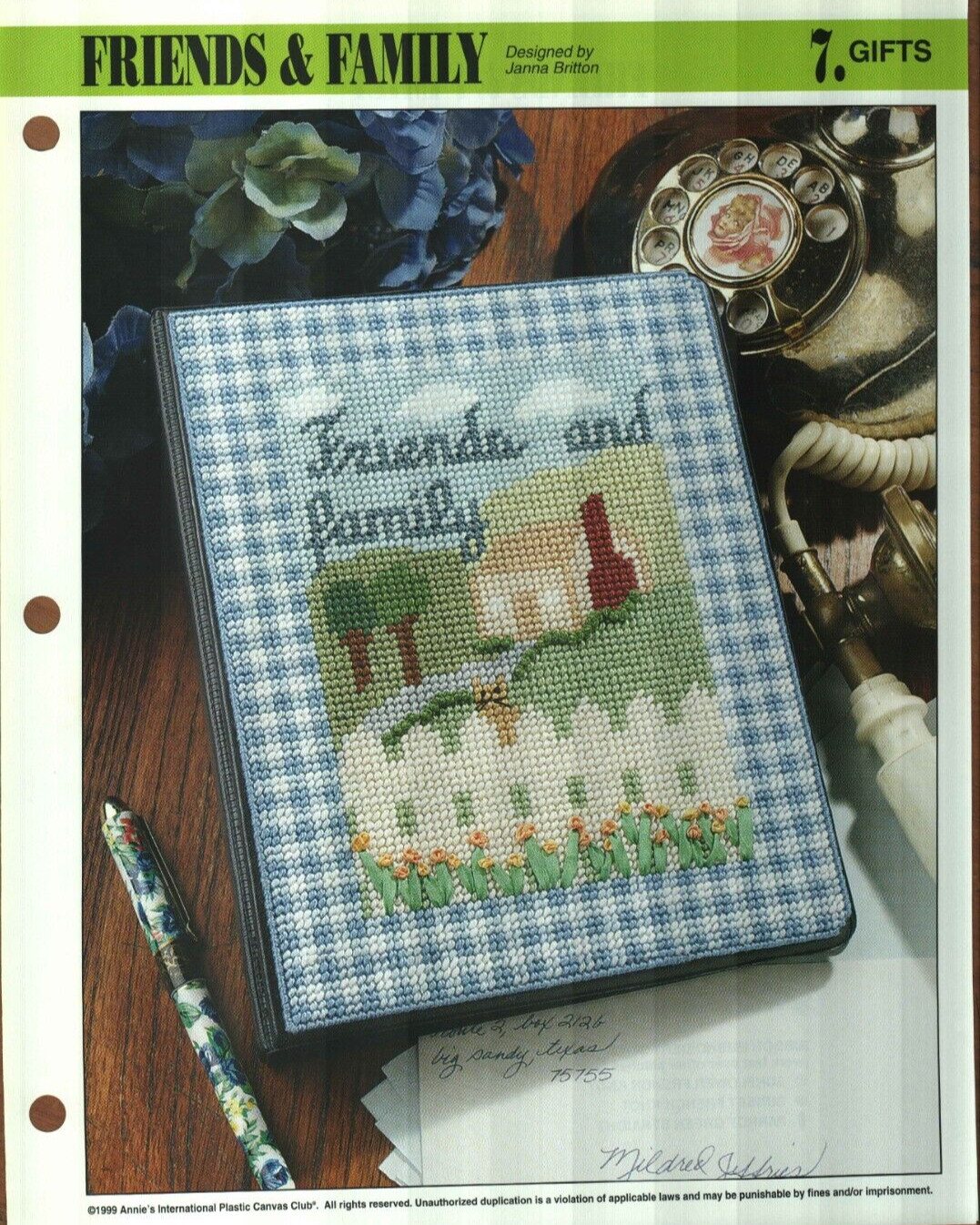 NEW FRIENDS & FAMILY ADDRESS BOOK ANNIE'S PLASTIC CANVAS PATTERN INSTRUCTIONS