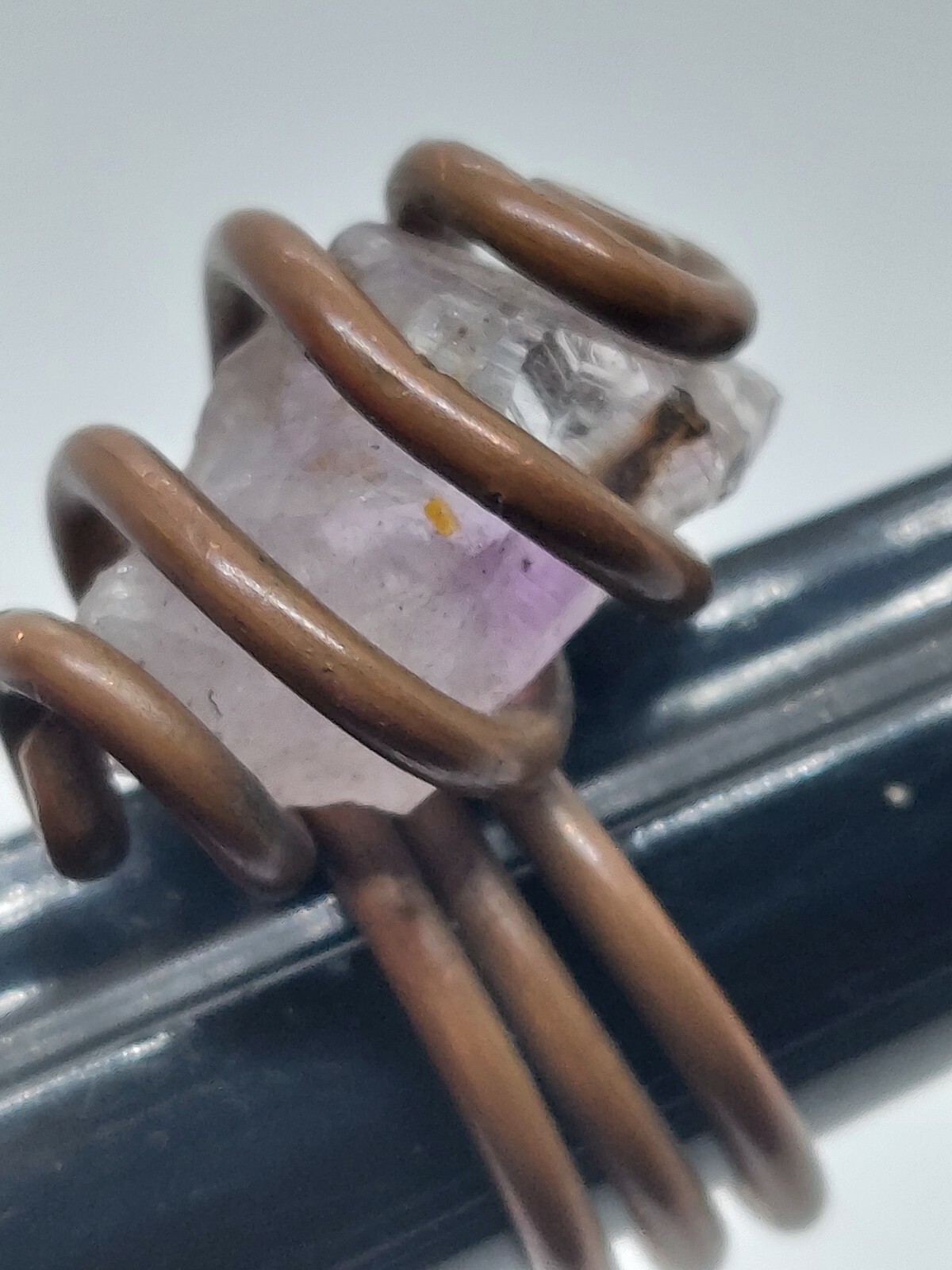 Copper Wire Amethyst Crystal Handcrafted Ring Size 6