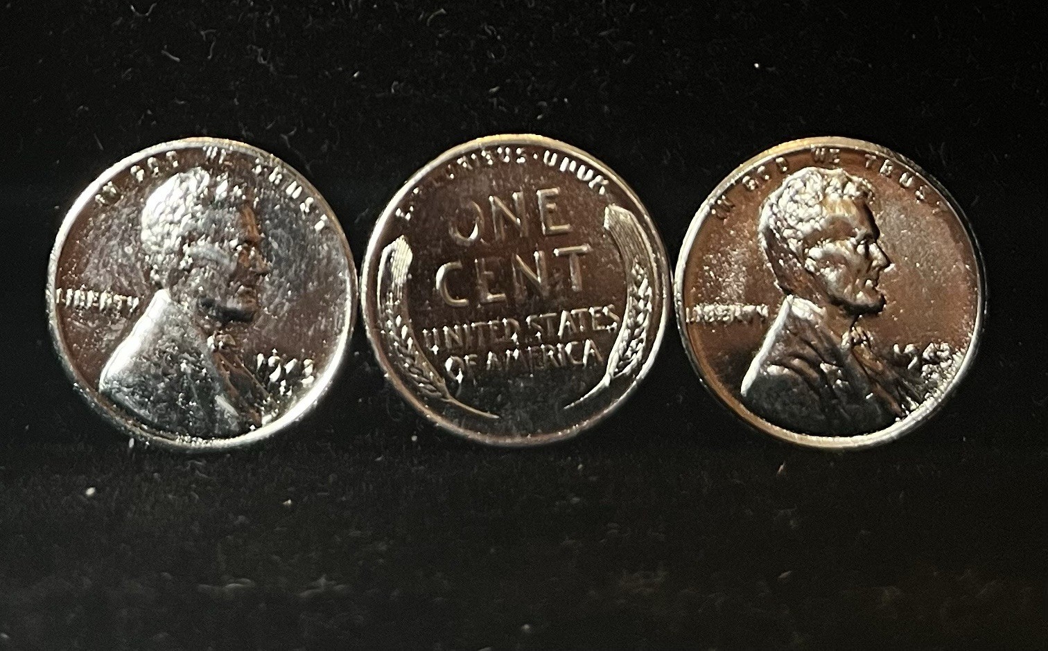 (Lot Of 3) Re-plated 1943-S Steel Cent - Stock Photo
