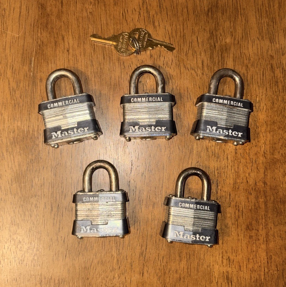 Master Lock Commercial No. 3KA Padlocks Lot of 5 Laminated Steel Keyed Alike (3)