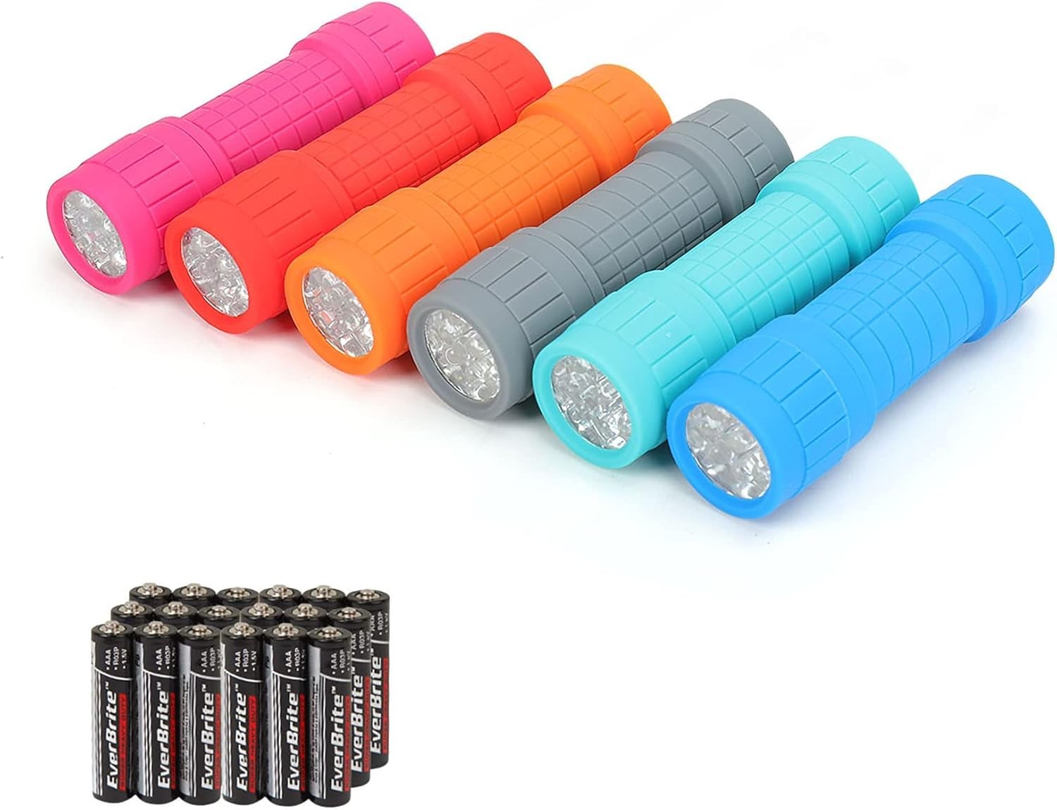 EverBrite 9-LED Flashlight 6Pack Impact Handheld Torch with Lanyard 3AAA Battery