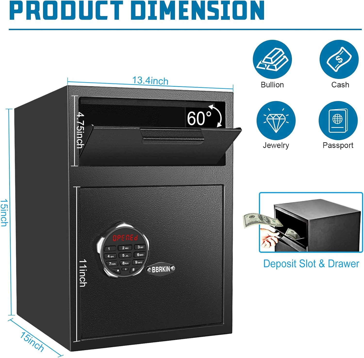 Depository Drop Safe with Electronic Keypad & Key Backup, 2.2 cuft