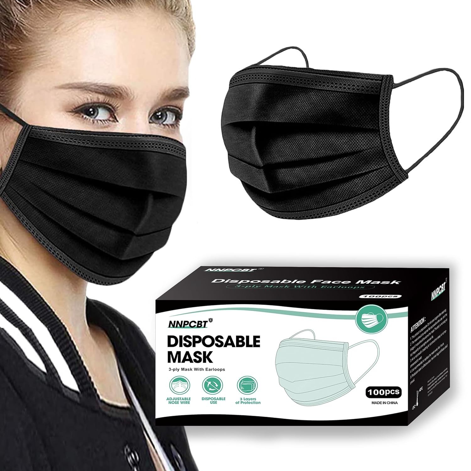 Cubrebocas Desechable Negro Máscara Facial Protectora Tapabocas Eficientes 3capa