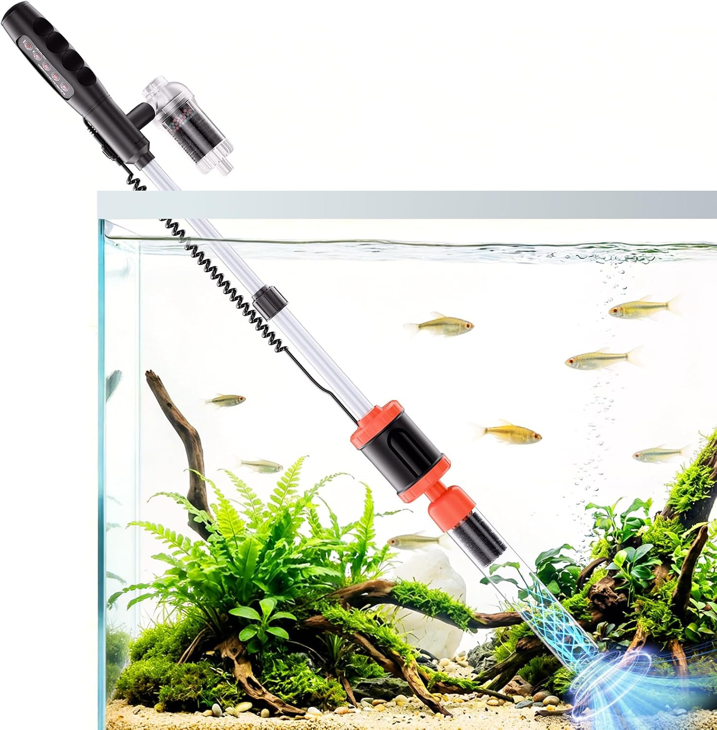 Aquarium Vacuum Gravel Cleaner Handle Control, 8 in 1 Multifunctional 36W Electr