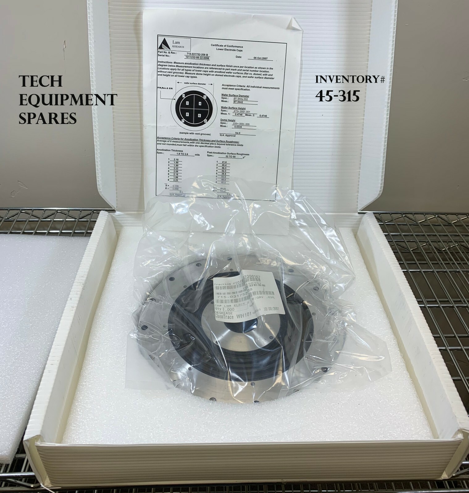 LAM Research 715-031752-208 CAP LWR ELECT 8 IN *new surplus, 90 day warranty*