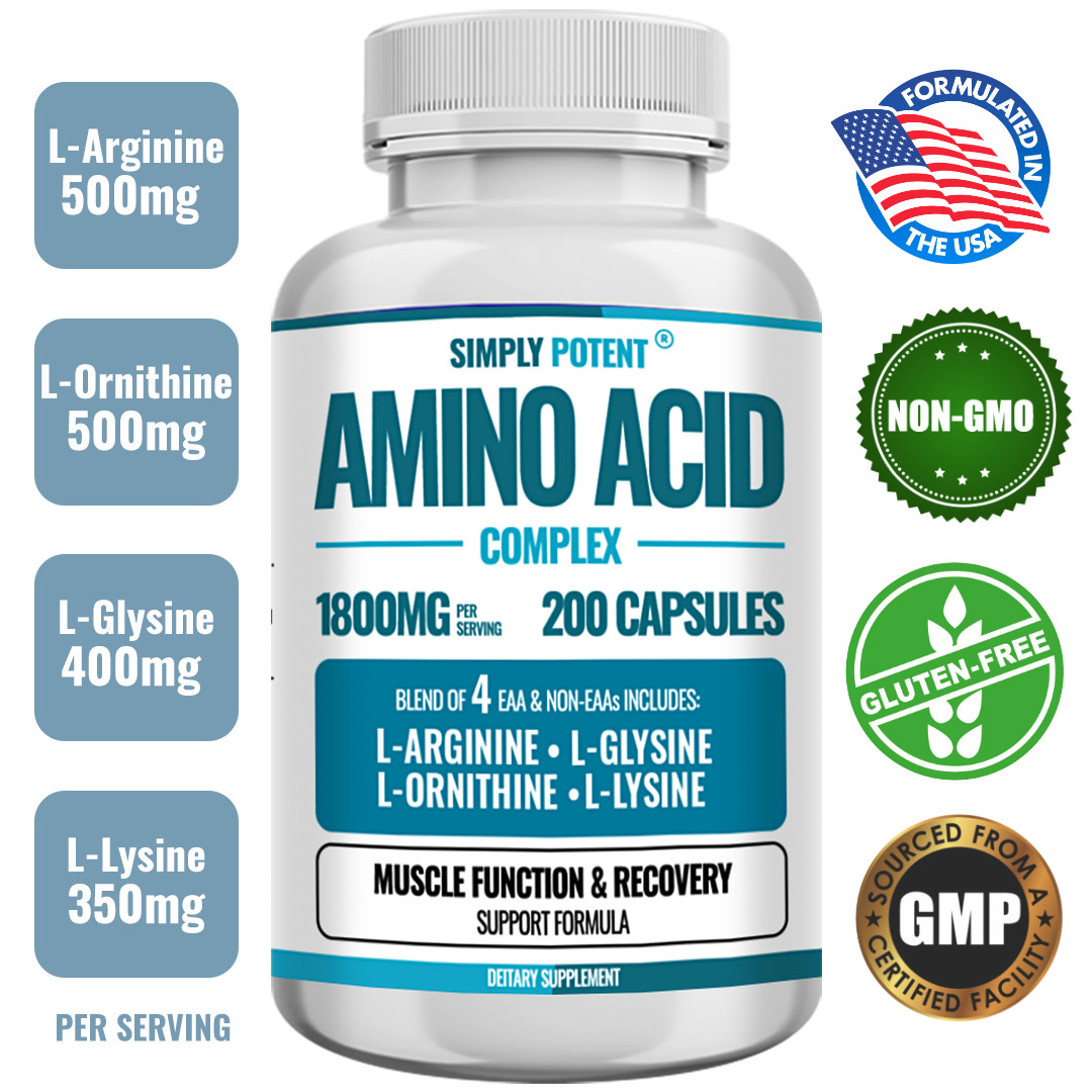 Amino Acid Complex 1800mg 200 Capsules, L-Arginine L-Glysine L-Lysine L-Ornithin