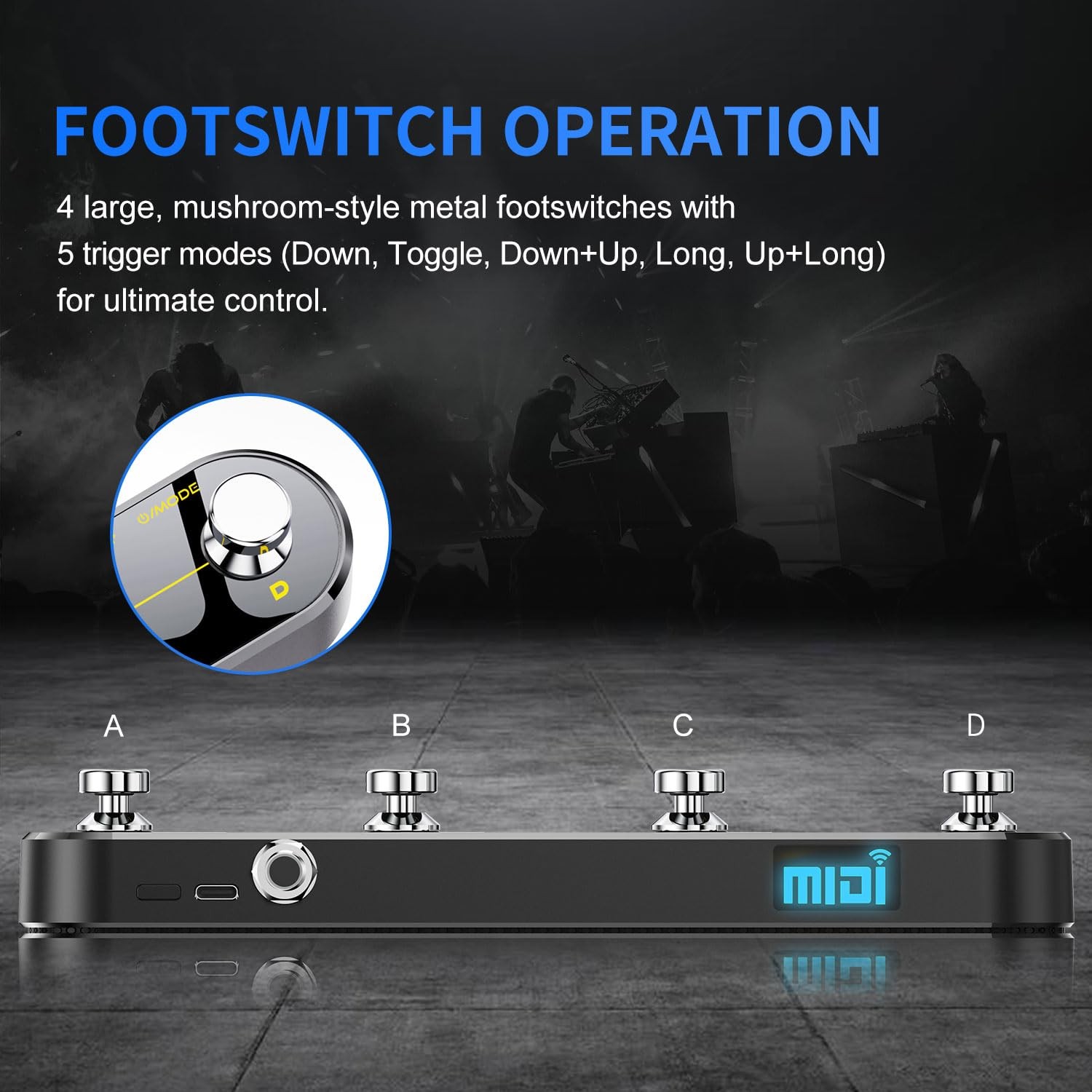 Wireless MIDI Foot Controller Pedal with Mate MIDI Receiver, 4 Customizable Foot