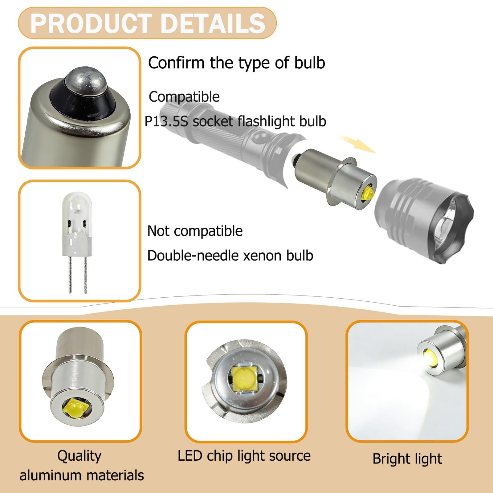2-Pack PR2 P13.5S Base LED Bulb, 3W 4-12V DC LED Conversion Kit Upgrade, for ...