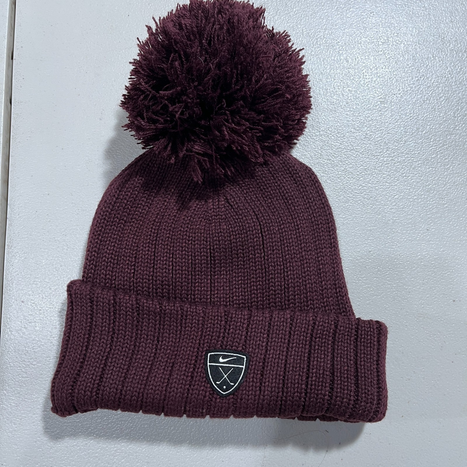 Nike Golf Maroon Pom Pom Beanie Hat One Size Fits Acrylic Winter