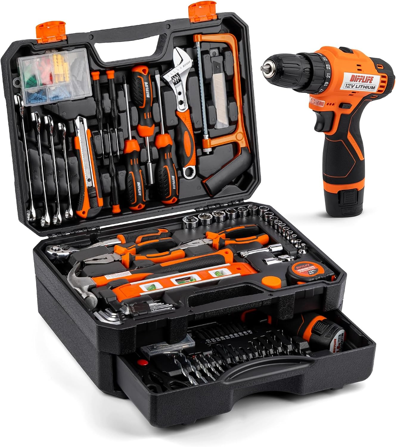 Home Mechanic Hand Tool Set with 12V Cordless Drill – Multi-Piece Kit