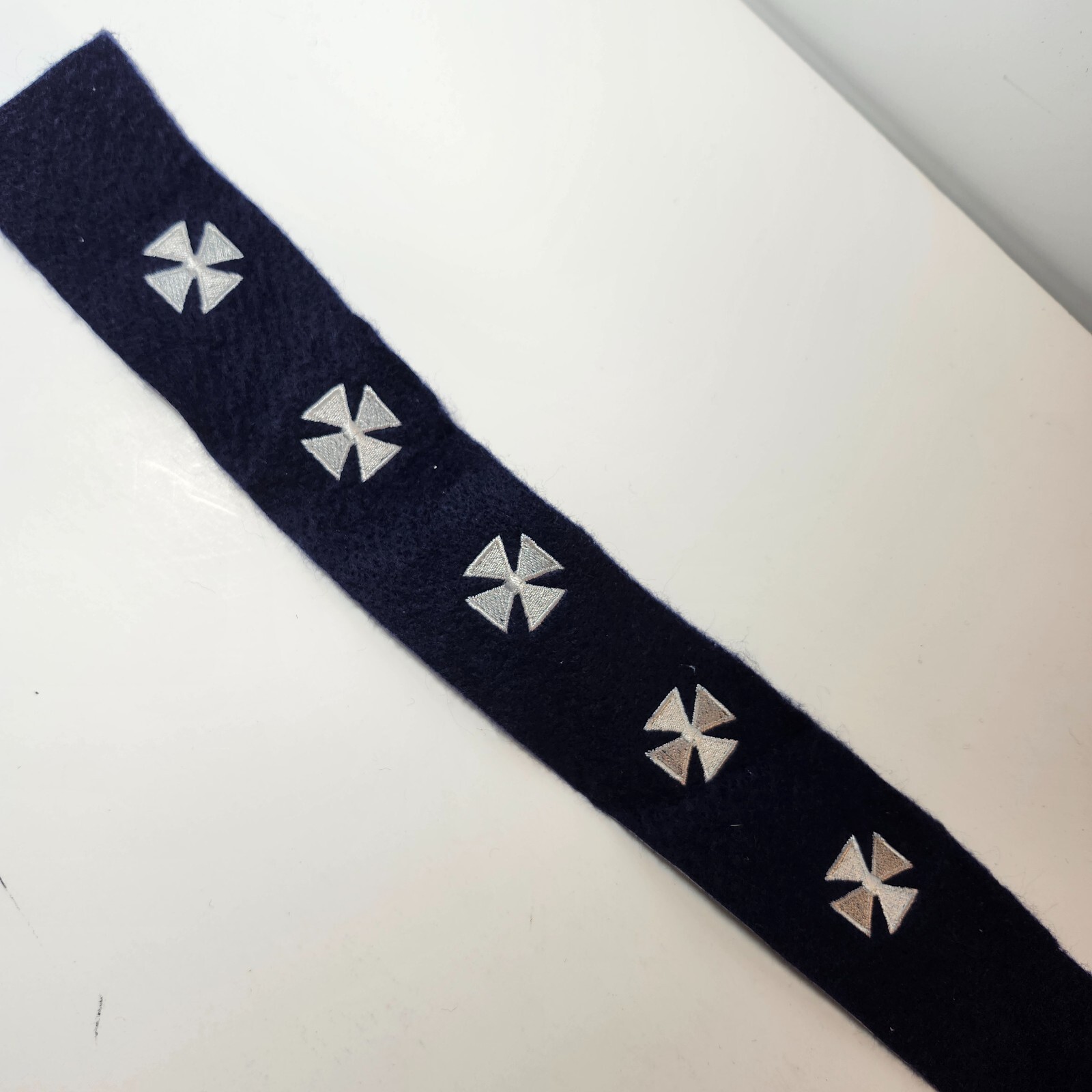 Medium Embroidered Maltese Cross | SILVER on NAVY Felt (Strip of 5)