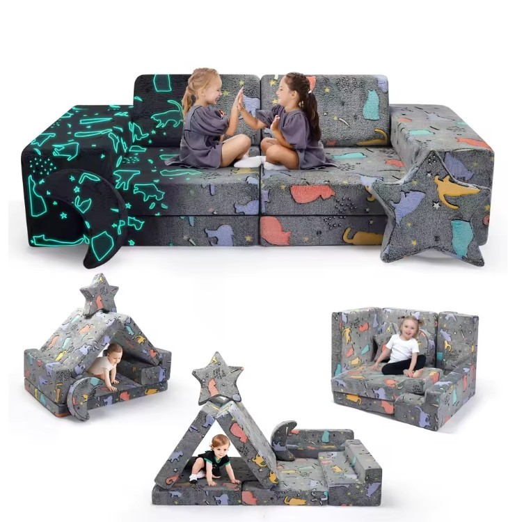 Kids 10 Piece Modular Sofa Bright in the Dark - Convertible Play Set