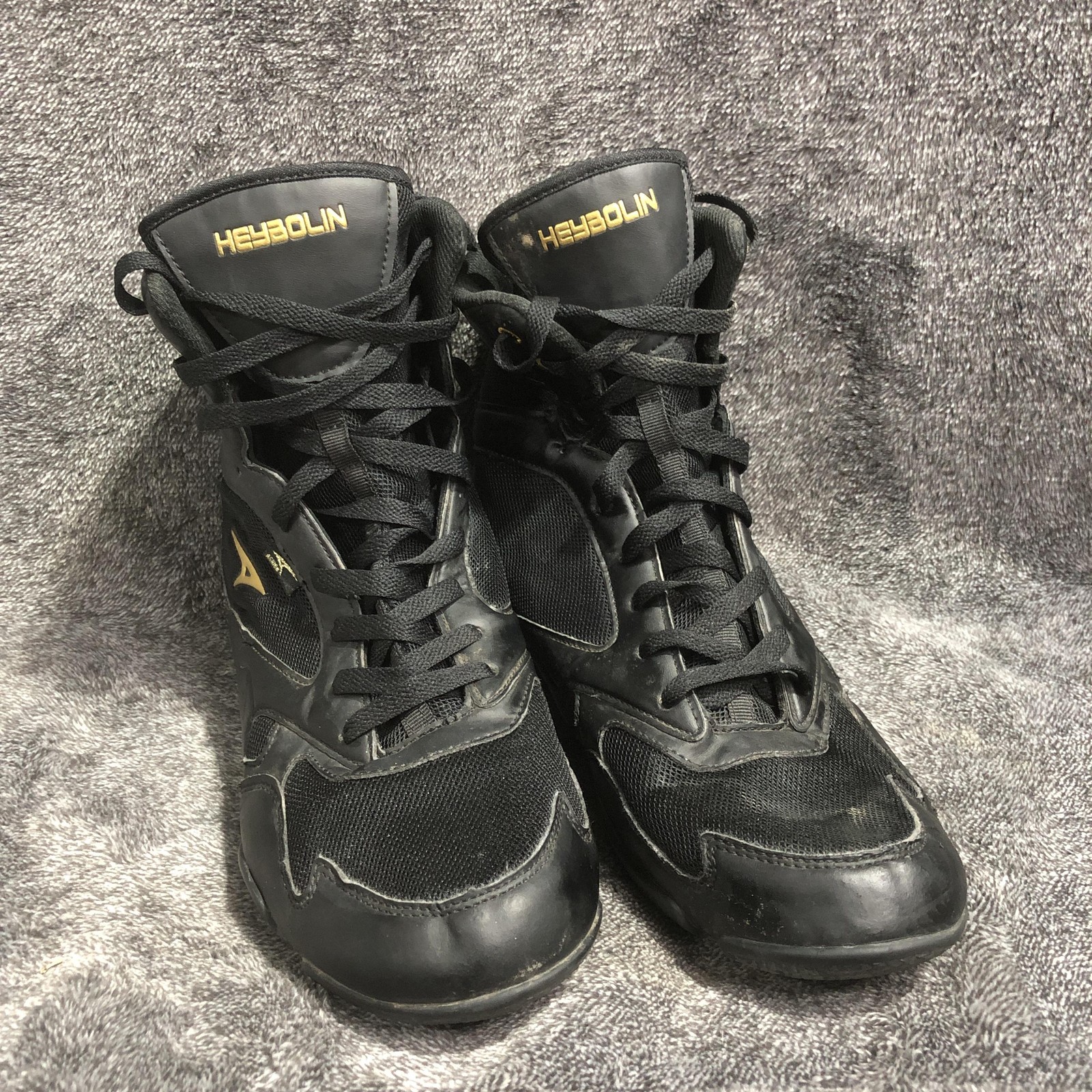 ASHION HEYBOLIN High Top Boxing Shoes Mens EUR 44 Black Gold TC-1035 Lace Up