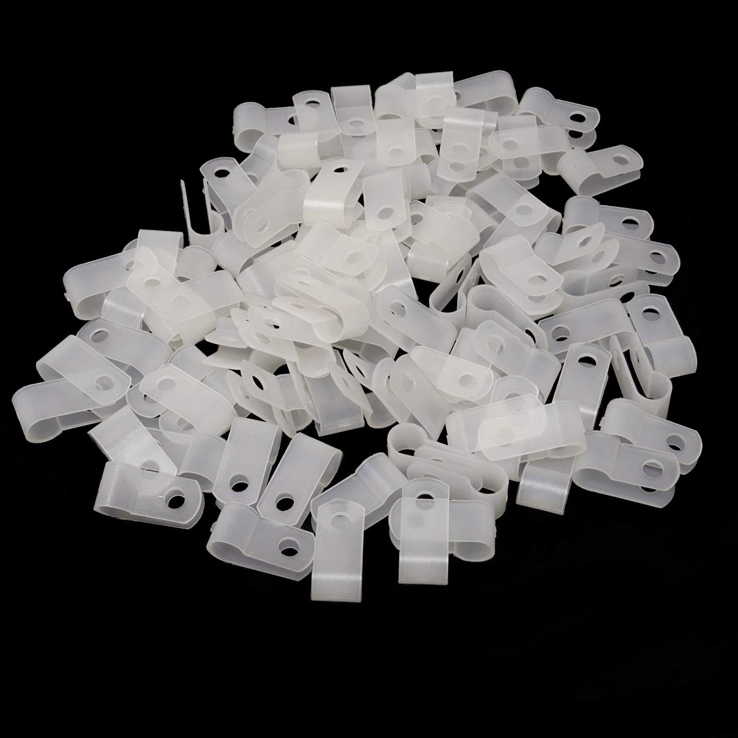 White 1/4 Inch Nylon RType Cable Clamps Wire Cord Clips Organizer 100 PCS