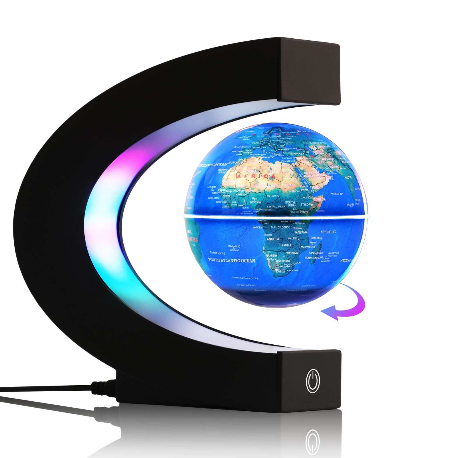 BEBEVOGUE Magnetic Levitating Globe with 7-Color LED Lights, 360° Rotating Fl...