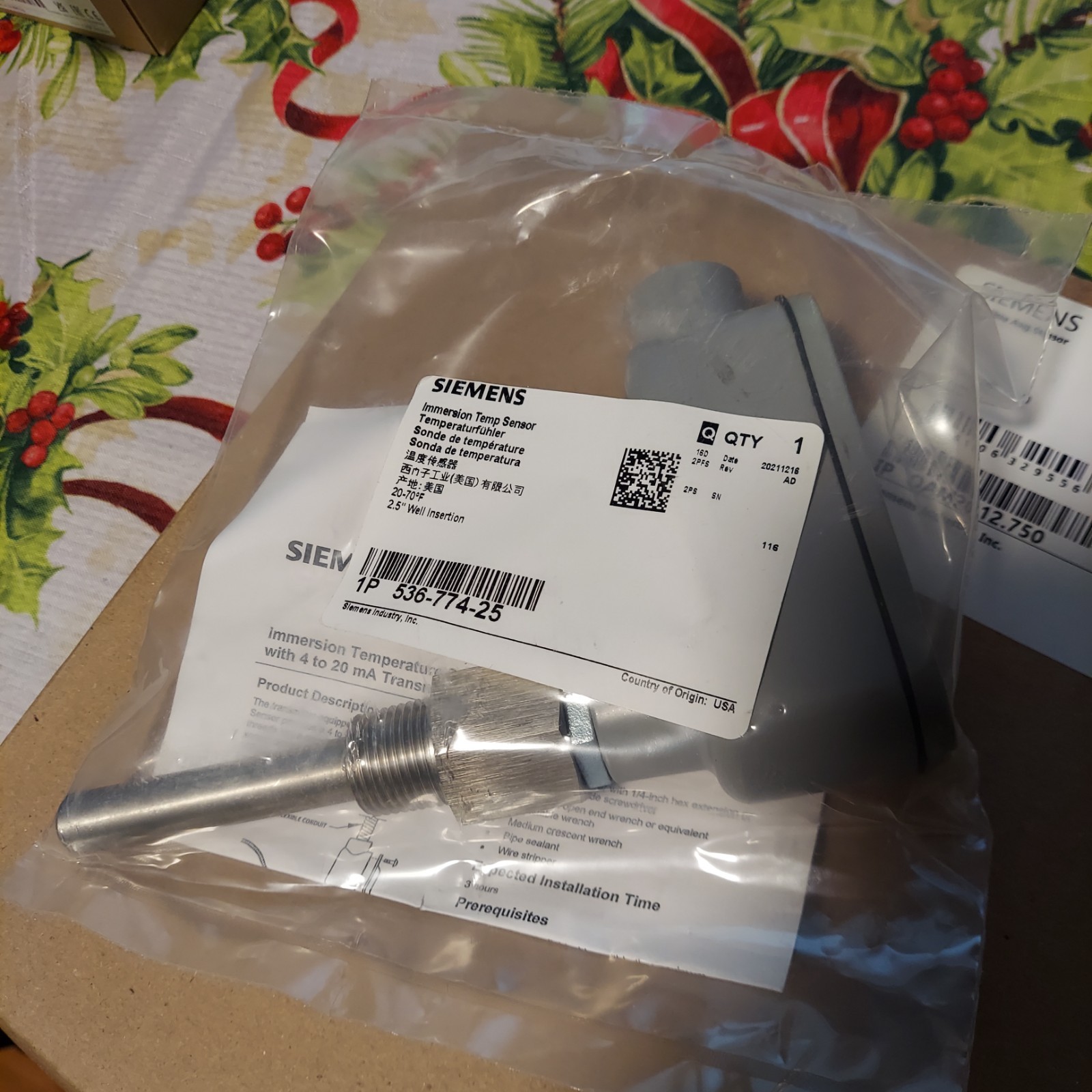 SIEMENS 536-774-25 Immersion Temp Sensor Liquid 536774 Sealed Package