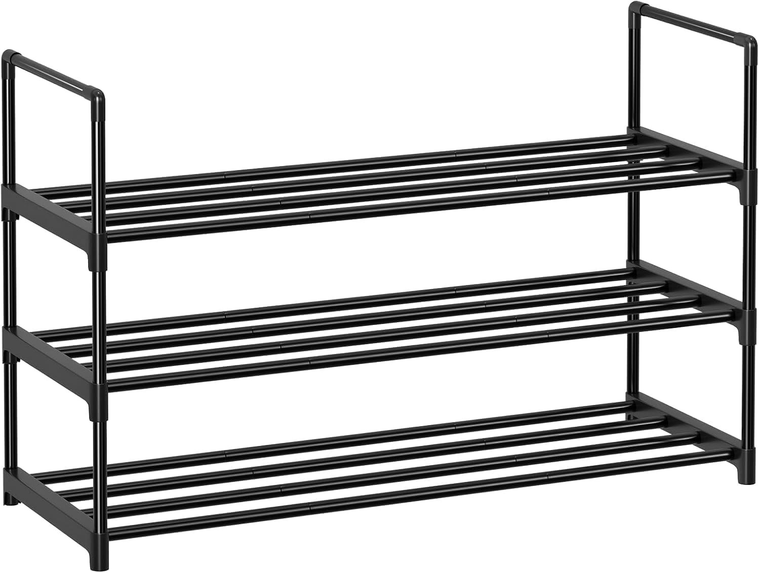 Shoe Rack, 3 Tier Shoe Organizer, Metal Shoe Storage Shelf for 15 Pairs of Shoes