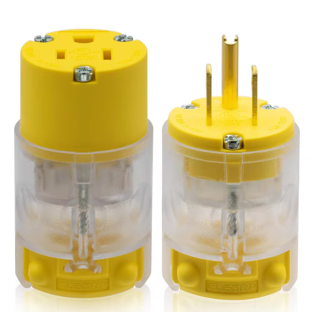 Lighted Straight Blade Plug and Connector Set, 15 Amp 125-Volt NEMA 5-15P/5-15R