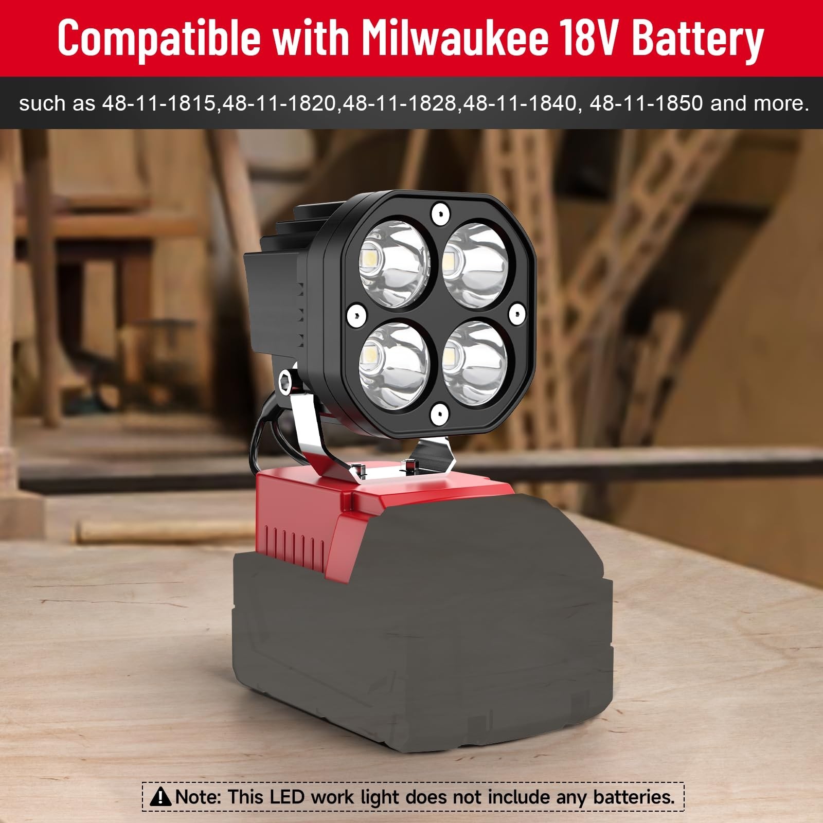 40W 6000LM flashlight，Wireless LED Compatible with Milwaukee 18V Battery