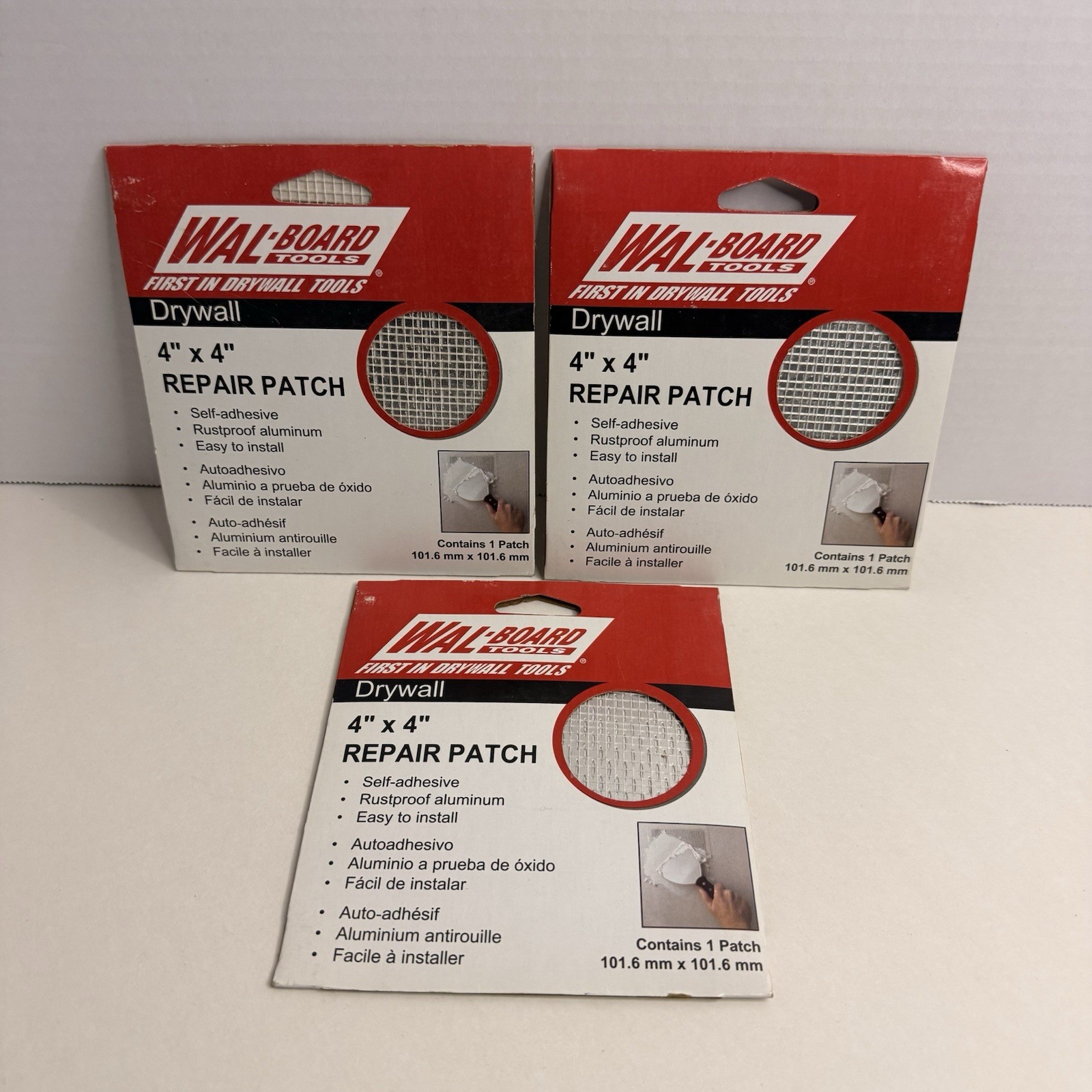 Wal-Board Tools 4”x4” Drywall Repair Patch Self-Adhesive Aluminum Lot of 3 New