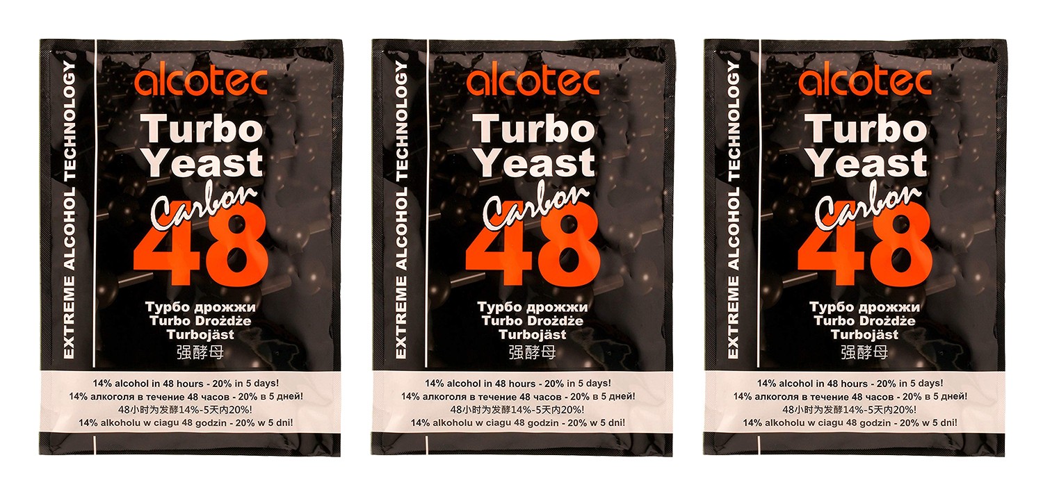 3x Alcotec Carbon 48 Turbo Yeast with Activated Carbon